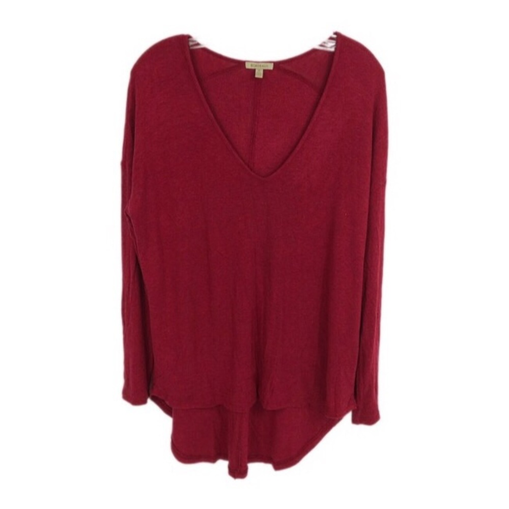 Bordeaux Red Hi Low V-Neck Long Sleeve Top S